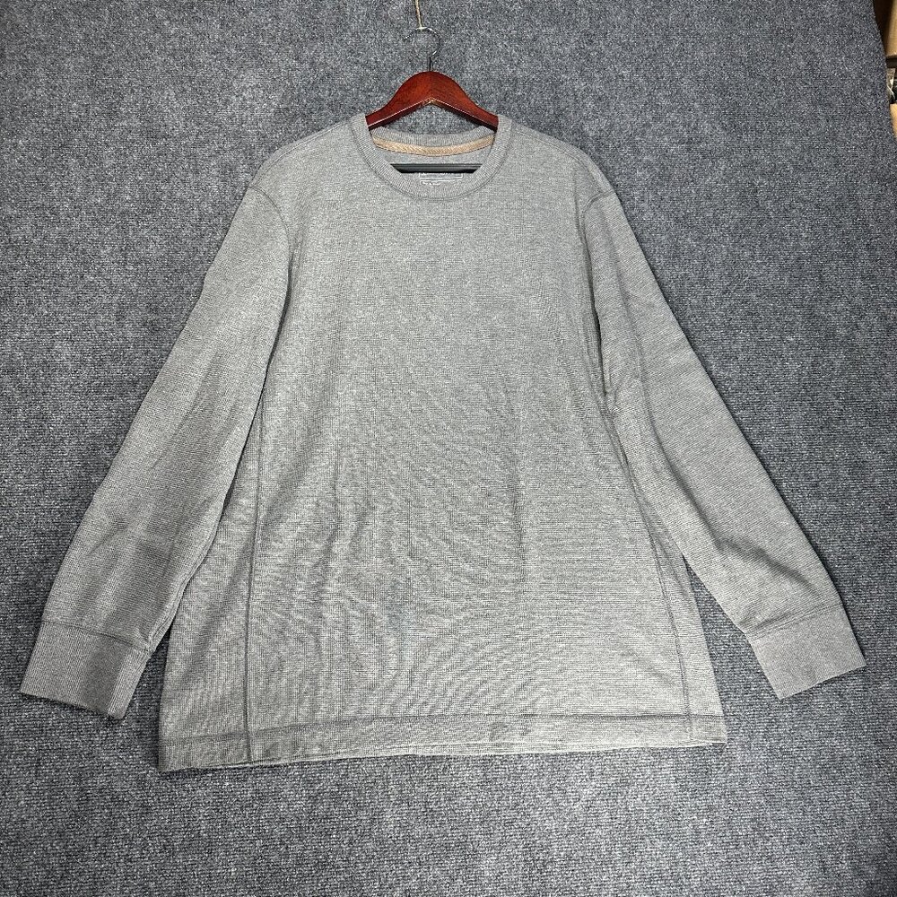 Eddie Bauer Shirt Mens TXL Pullover Gray Cotton Thermal Knit Long Sleeve Crew
